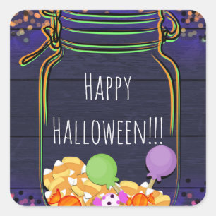 Sticker Carré Halloween Candy Mason Jar Party Favoris
