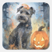 Sticker Carré Halloween Chesapeake Bay Terrier Avec Citrouilles (Devant)