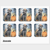 Sticker Carré Halloween Chesapeake Bay Terrier Avec Citrouilles (Feuille)