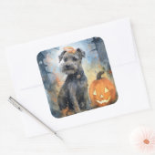 Sticker Carré Halloween Chesapeake Bay Terrier Avec Citrouilles (Enveloppe)