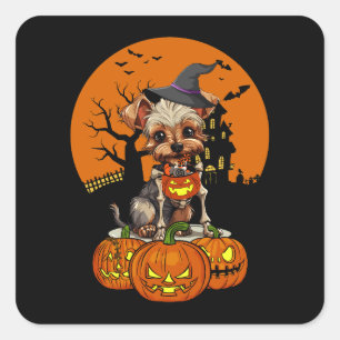 Sticker Carré Halloween Chien Yorkshire Terrier
