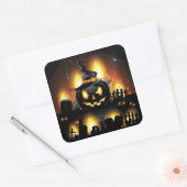 Sticker Carré Halloween - citrouilles effrayants w/Hat (Enveloppe)