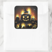 Sticker Carré Halloween - citrouilles effrayants w/Hat (Sac)