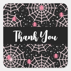 Sticker Carré Halloween Cobwebs et araignées Motif Merci