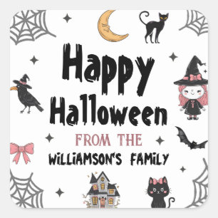 Sticker Carré Halloween Corbeau corbeau de chat noir Personnalis