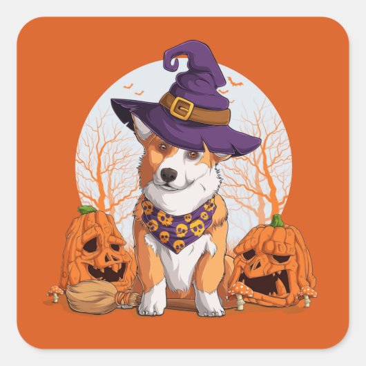 Sticker Carré Halloween Corgi (Devant)