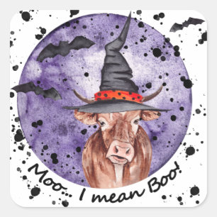 Sticker Carré Halloween Cow Moo Je Veux Dire Boo Drôle