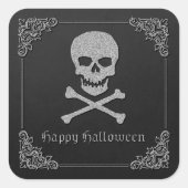 Sticker Carré Halloween crâne et os croisés (Devant)