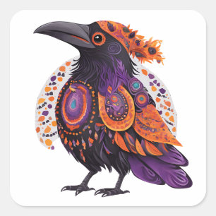 Sticker Carré Halloween Crow Alebrije