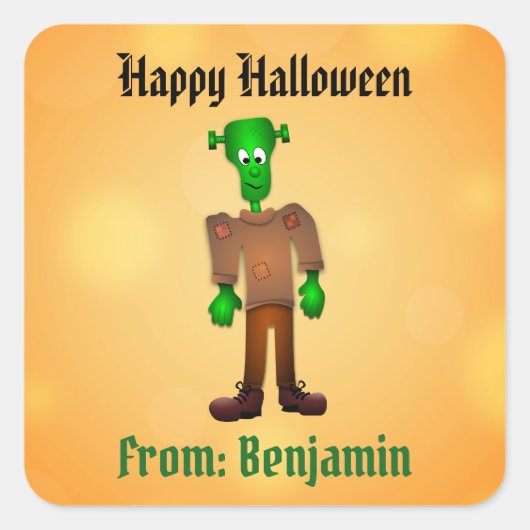 Sticker Carré Halloween Cute Frankenstein Monster Custom (Devant)