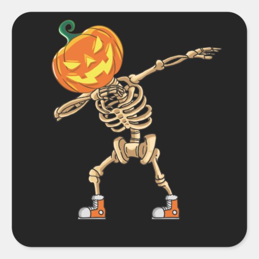 Sticker Carré Halloween Dabbing Skeleton Citrouille Head Dance D (Devant)