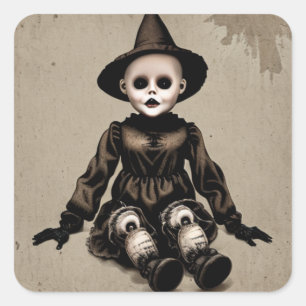 Sticker Carré Halloween déplaisante effraie Doll
