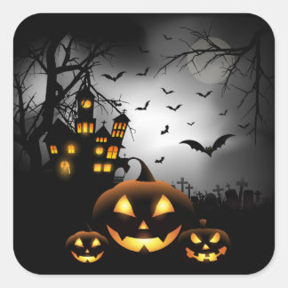 Sticker Carré Halloween - Éffrayant Citrouille gris lune