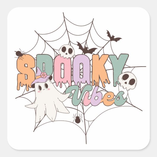 Sticker Carré Halloween éffrayant Vibes (Devant)