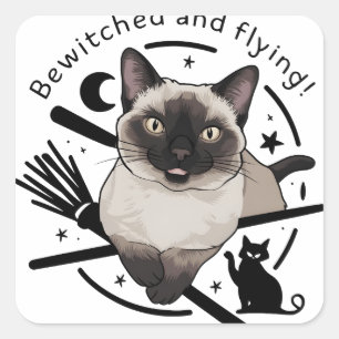 Sticker Carré Halloween Elégance : Le chat siamois volant