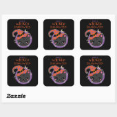Sticker Carré Halloween en chat à sorcière Kawaii (Feuille)