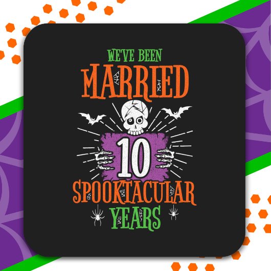 Sticker Carré Halloween Fantastique 10e Anniversaire de Mariage
