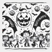 Sticker Carré Halloween fiesta en noir et blanc (Devant)