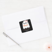 Sticker Carré Halloween Fille Fantôme Anniversaire Merci Noir (Enveloppe)