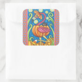 STICKER CARRÉ HALLOWEEN FLAMANT ROSE ROSE & CHAT NOIR EN CITROUI (Sac)