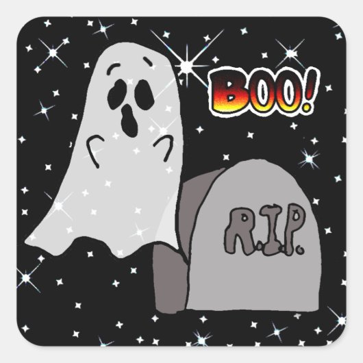 Sticker Carré Halloween Ghost et Tombstone Boo (Devant)