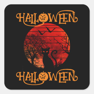Sticker Carré HALLOWEEN HALLOWEEN CHAT NOIR ÉPouvantails CHAUVES