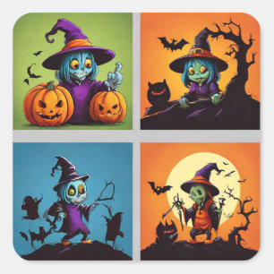 Sticker Carré Halloween hanté