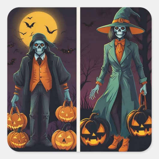 Sticker Carré Halloween hanté (Devant)