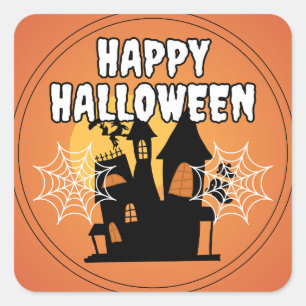 Sticker Carré Halloween heureux à la maison