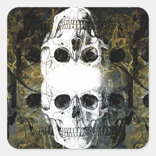 Sticker Carré Halloween Horreur - Graffiti Éclaté 3 Crânes