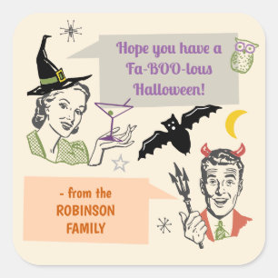 Sticker Carré Halloween Humour rétro Faboolous Nom personnalisé