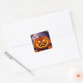 Sticker Carré Halloween Jack-o-Lanterns et chauves-souris (Enveloppe)