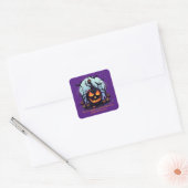 Sticker Carré Halloween Jack O'Lantern Et Bats (Enveloppe)