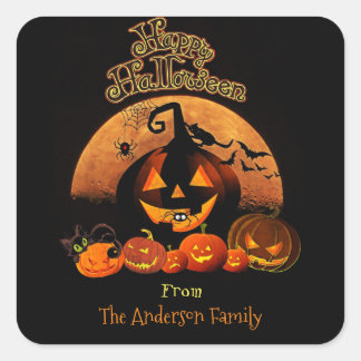 Sticker Carré Halloween - Joyeux Citrouilles d'Halloween
