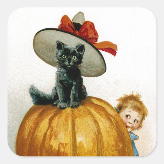 Sticker Carré Halloween Kitty à la mode (Devant)