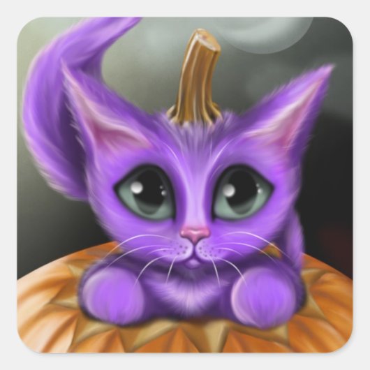 Sticker Carré Halloween Kitty violet (Devant)