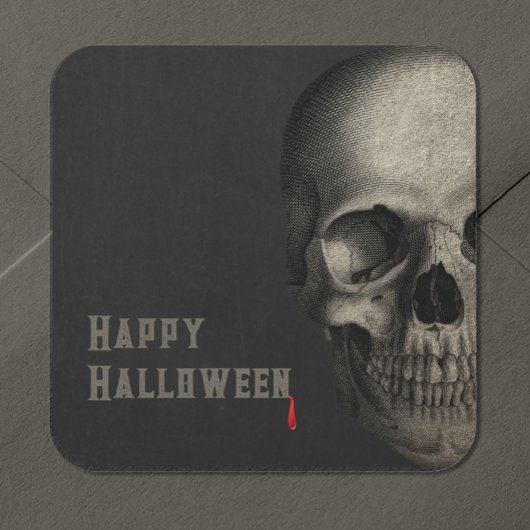 Sticker Carré Halloween, le crâne humain Éffrayant