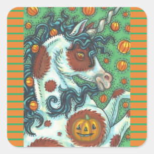 STICKER CARRÉ HALLOWEEN MUSTANG, PEINTURE SAUVAGE À UNICORN