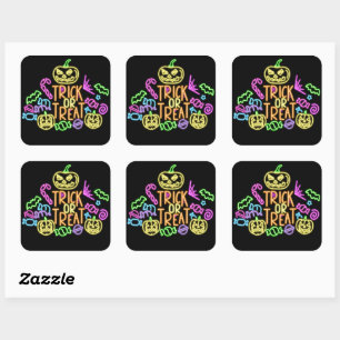Sticker Carré Halloween Neon Look Trick Treat Candy Party