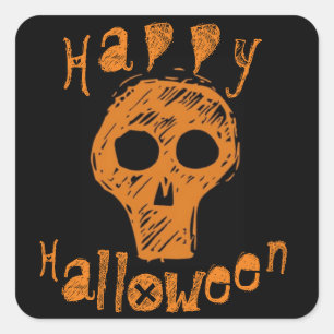 Sticker Carré Halloween orange et noir heureux