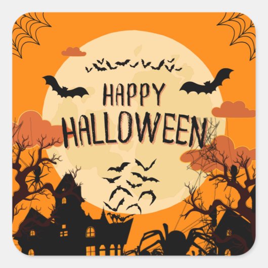 Sticker Carré Halloween Orange Modern Happy (Devant)