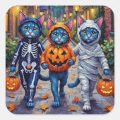 Sticker Carré Halloween Orientale Bleue Chats Trick-or-Treating (Devant)