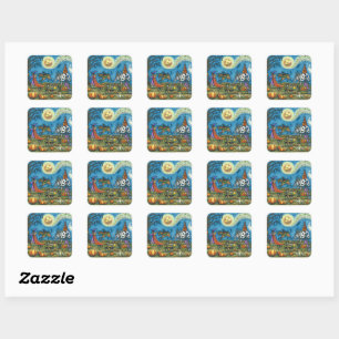 Sticker Carré HALLOWEEN PARADE Sorcière Giraffe Ours Zèbre