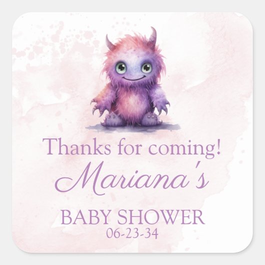 Sticker Carré Halloween Petit Monster Baby shower fille (Devant)