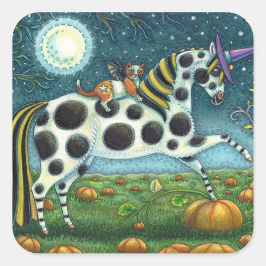 STICKER CARRÉ HALLOWEEN PONY ET CHAT CHAT CHAT CHEVAL (Devant)
