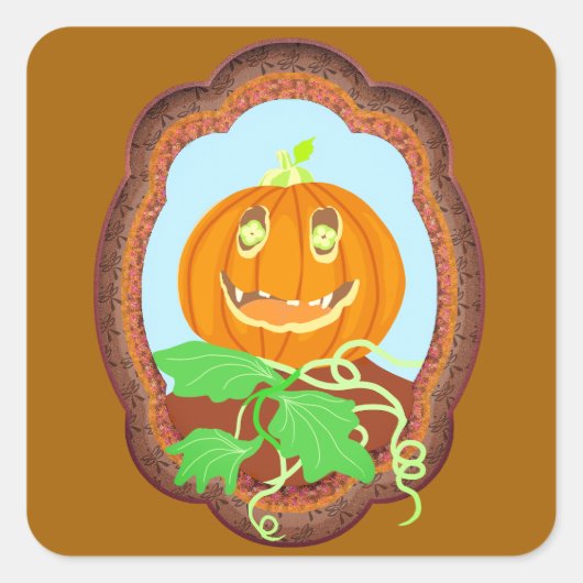 Sticker Carré Halloween pumpkin smiling whimsical and spooky (Devant)