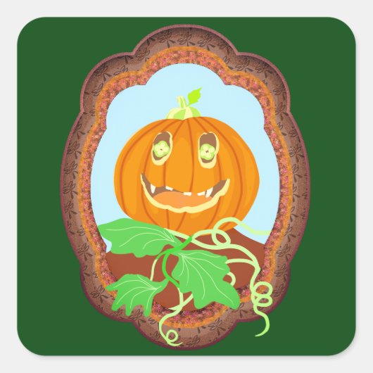 Sticker Carré Halloween pumpkin smiling whimsical and spooky (Devant)