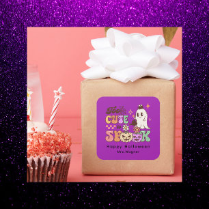 Sticker Carré Halloween rose et noir