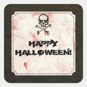 Sticker Carré Halloween sanglant crâne de grunge vintage et os c
