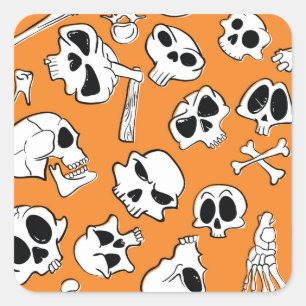 Sticker Carré Halloween Skulls Bones DoodMotif